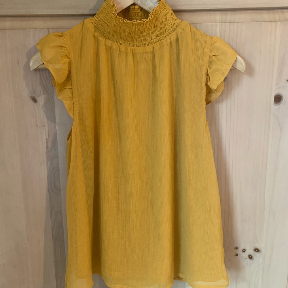Banana Republic Mustard Ruffle Neck Blouse
